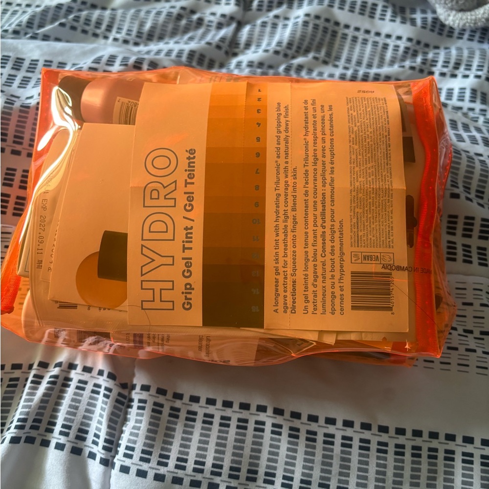 Filled Ulta translucent make up pouch with sample size goodies